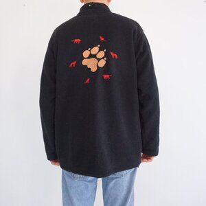 Vintage Jack Wolfskin Black Wolf Paw Embroidered Fleece Quarter Zip Pullover L